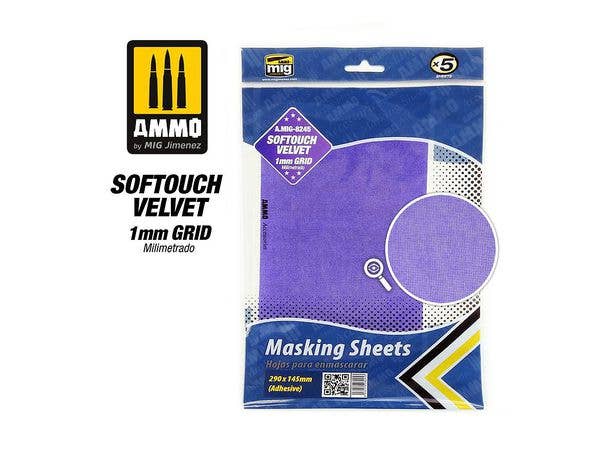 ソフトタッチベルベットマスキングシート (1mm方眼) (5枚入り、290mm x 145mm)