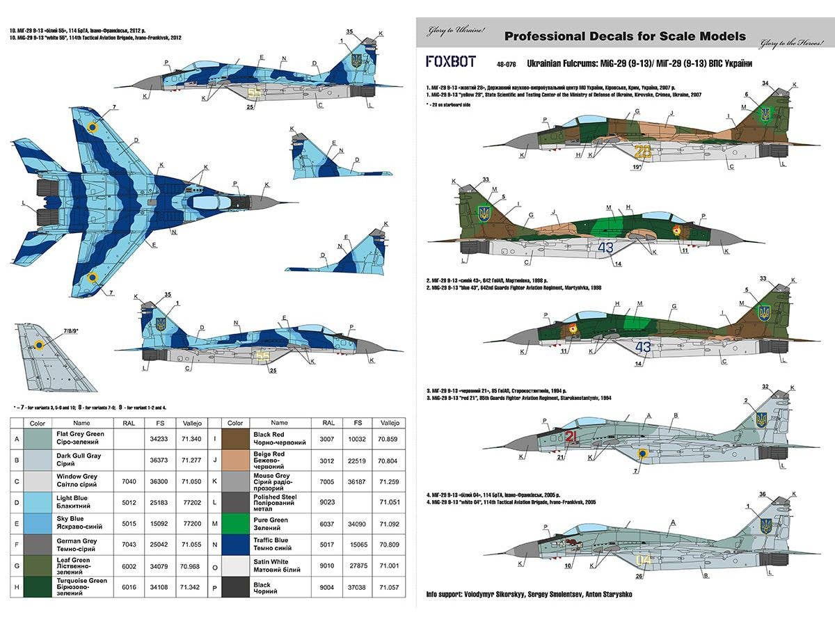 1/48 MiG-29 (9-13) ウクライナ空軍 w/データステンシルデカール (FXB48-076 + FXB48-077)