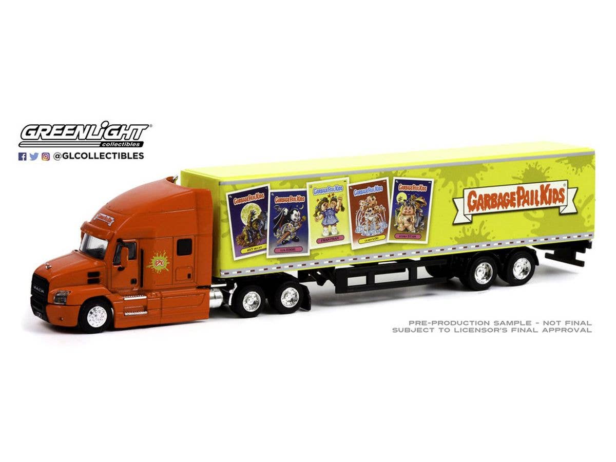 1/64 GreenLight 2019 Mack Anthem 18 Wheeler Tractor-Trailer - Garbage Pail Kids Express Delivery