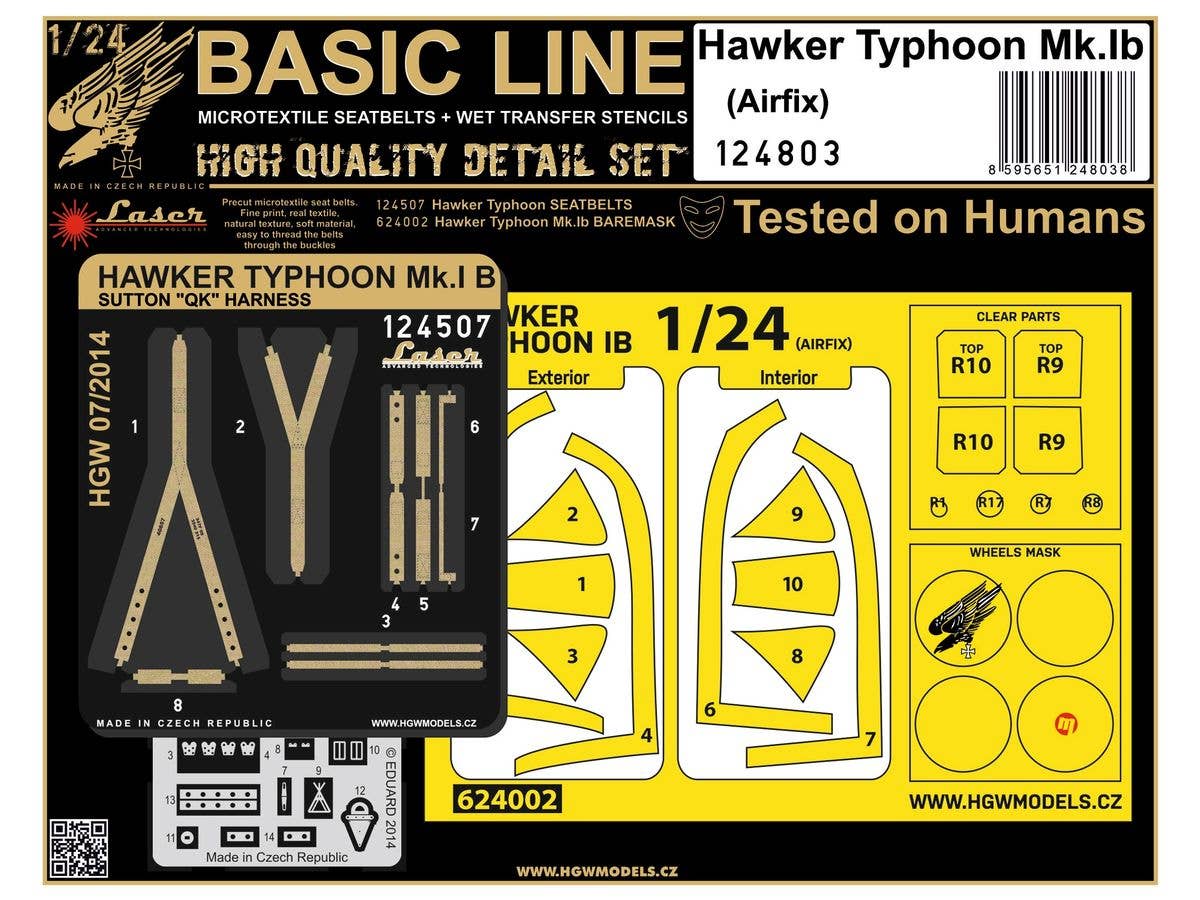 1/24 ホーカー タイフーン Mk.Ib 布製シートベルト w/両面塗装マスクシール (エアフィックス用)