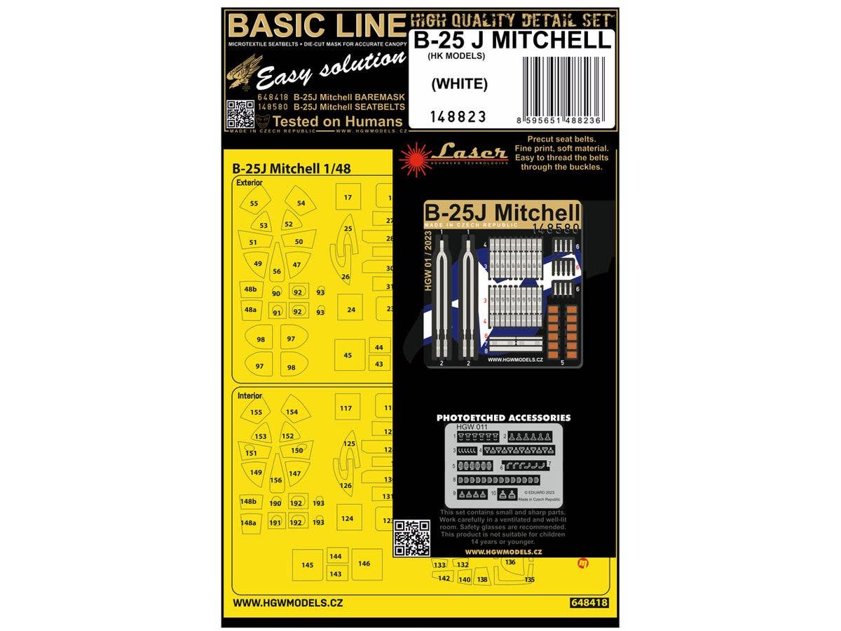 1/48 B-25J ミッチェル 布製シートベルト (白) w/両面塗装マスクシール (HKモデル用)