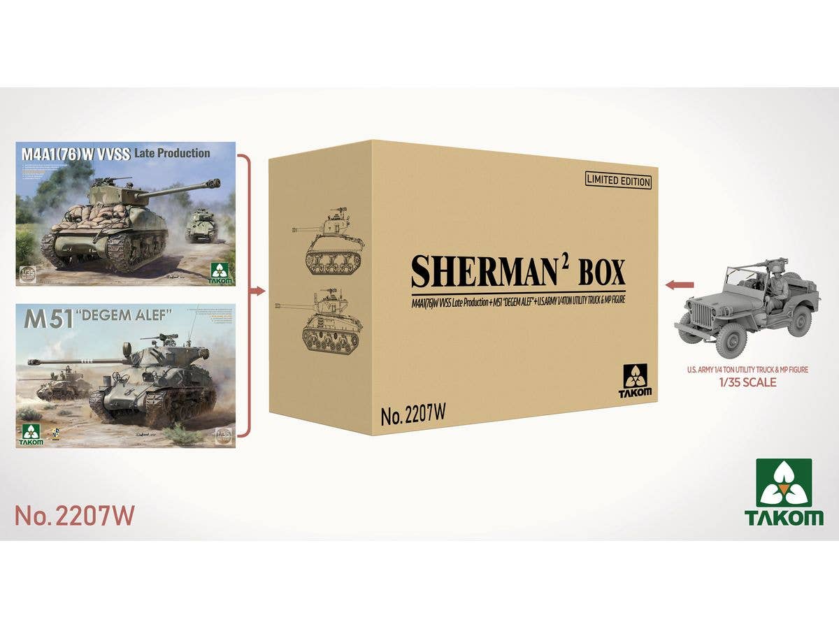 1/35 シャーマン ボックス (TKO2207 + TKO2208 + 米陸軍 1/4トン ユーティリティトラックw/憲兵フィギュア) 限定版
