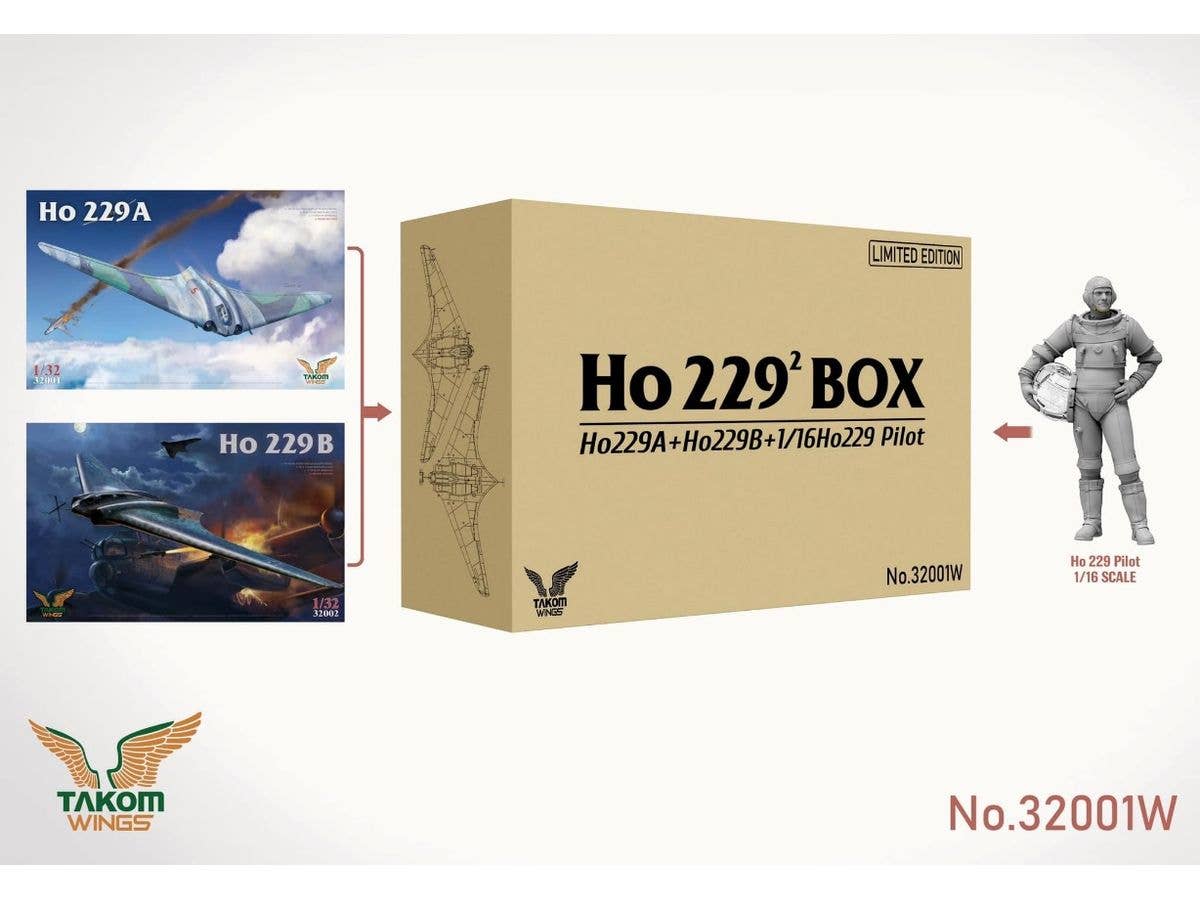 1/32 ホルテン Ho229 ボックス (TKO32001 + TKO32002 + TKO1023 1/16 ホルテン Ho229 パイロット) 限定版