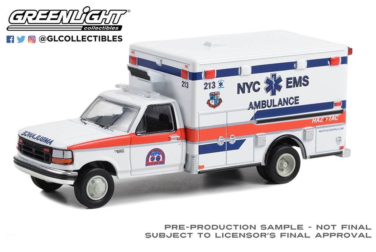 Modèle Réduit 1:64 Ford F-350 FDNY Ambulance 1998 Par Greenlight - Neuf - Réf. 67067