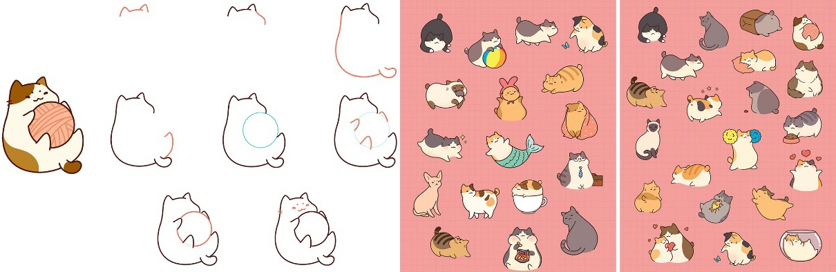 ペン1本 ぽっちゃり猫イラスト練習帳 簡単なステップですぐ描ける75匹のかわいい猫たち