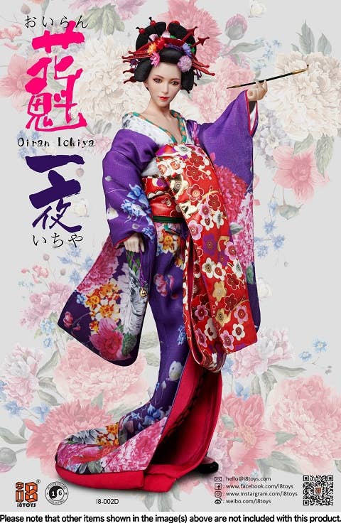 1 6 花魁一夜セットd ヘッド And 振袖 紫 牡丹柄