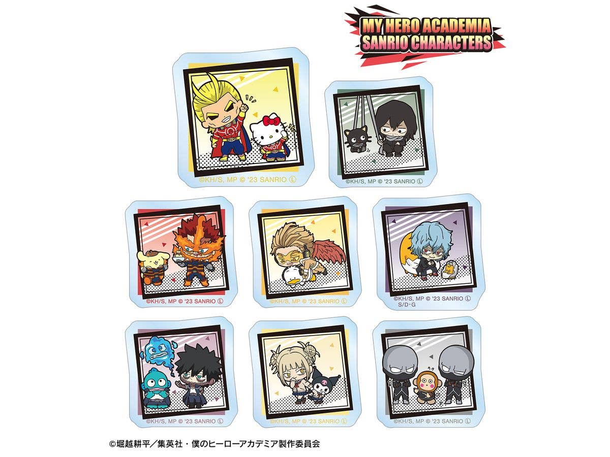 僕のヒーローアカデミア x サンリオキャラクターズ: 1Box 8pcsトレーディングアクリルステッカー プロヒーロー & 敵ヴィラン ver.A