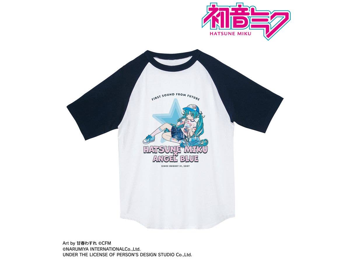 初音ミク: ANGEL BLUEコラボ 描き下ろし 初音ミク Art by 甘春わすれ ラグランTシャツ ver.Aユニセックス(サイズ / XL)
