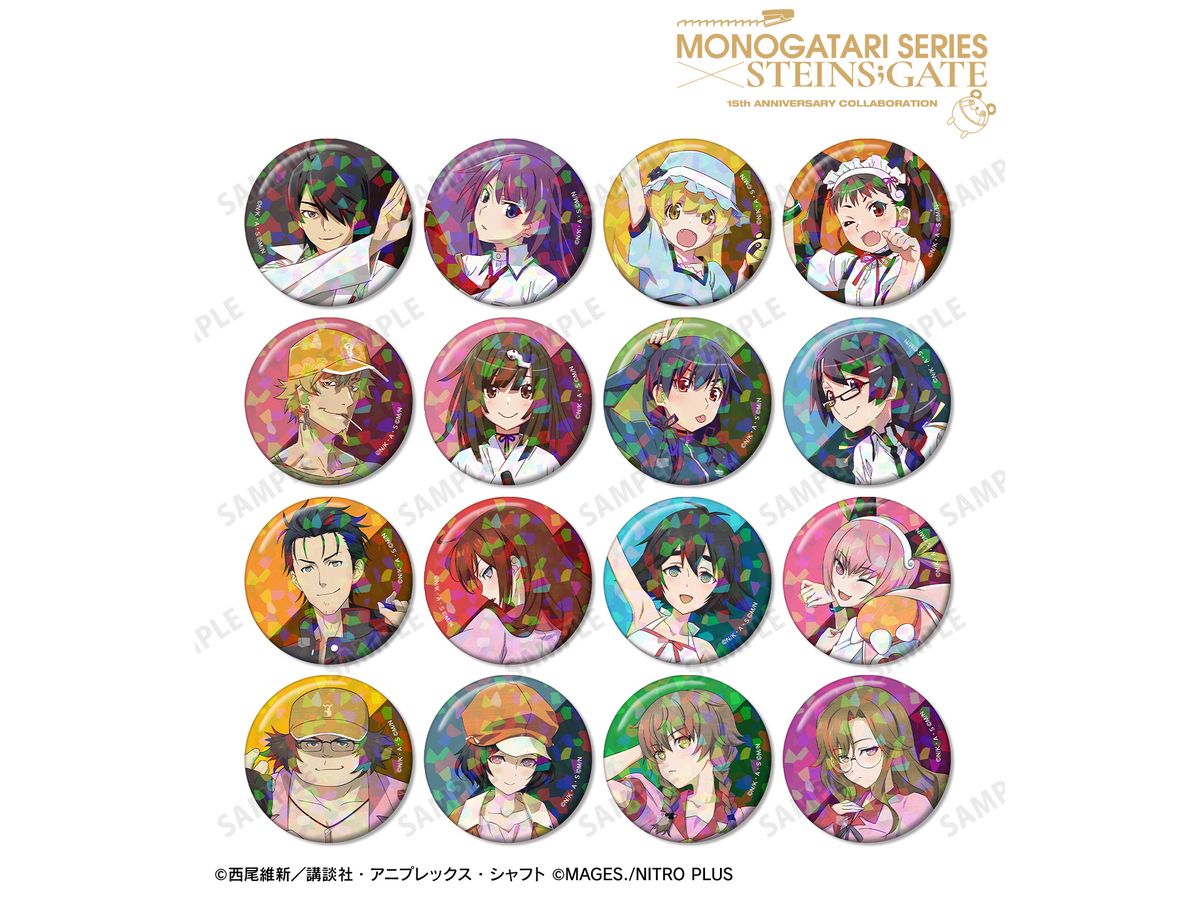 物語シリーズ x STEINS;GATE: 1Box 16pcs 描き下ろし コラボイラストver. トレーディングホログラム缶バッジ