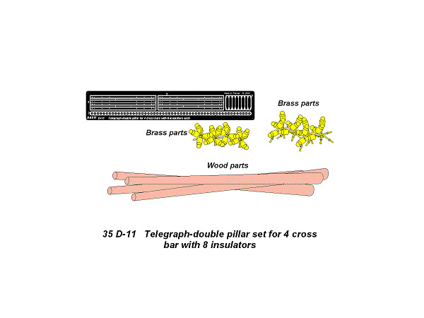 1/35 電柱2本セット (クロスバー4本, 碍子8個付)