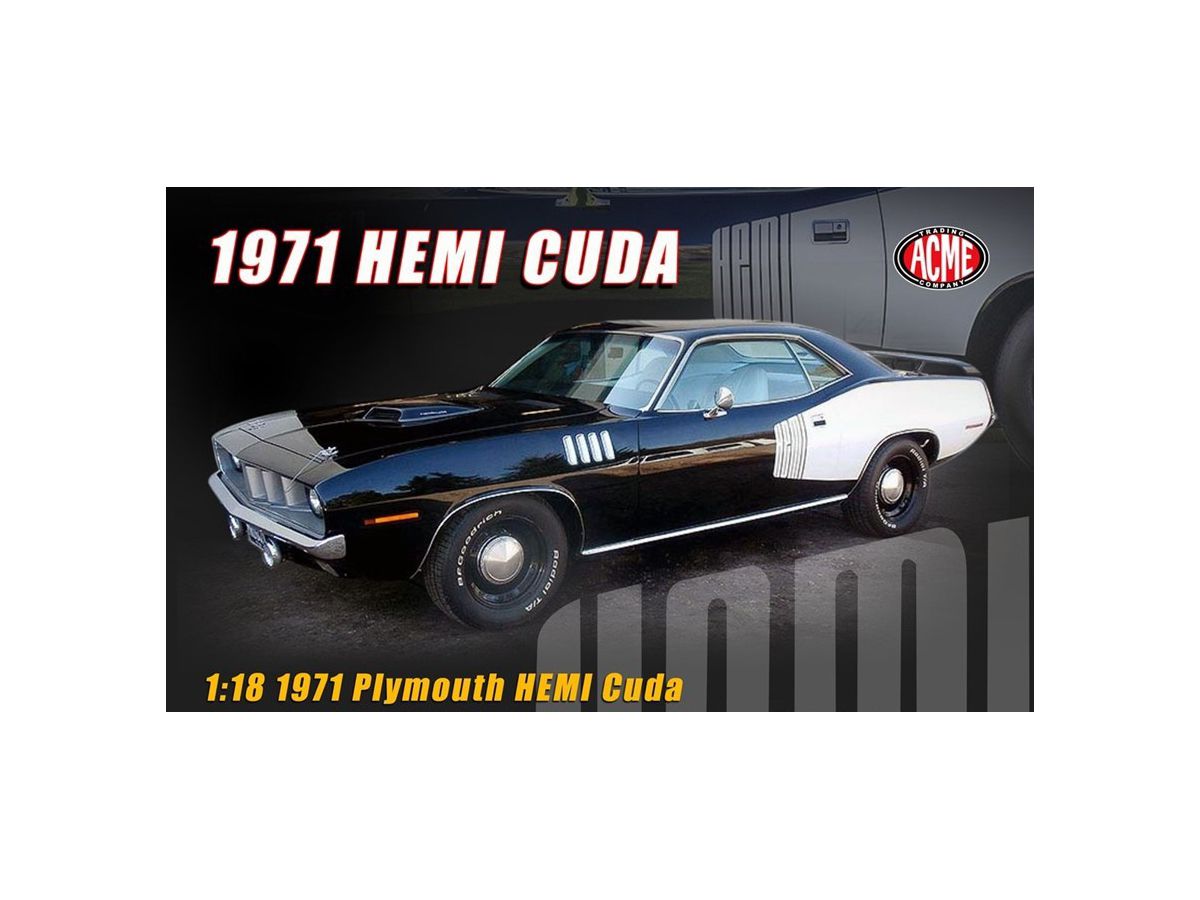 1/18 ACME 1971 Plymouth Hemi Cuda Black with White Billboards