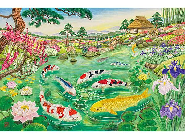 ジグソーパズル: 百花 遊鯉図 1000ピース (75 x 50cm)