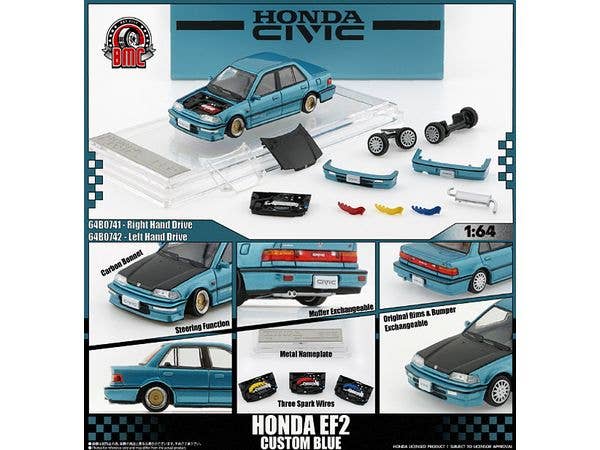 1/64 ホンダ シビック EF2 1991 カスタムブルー / ブラックボンネット RHD
