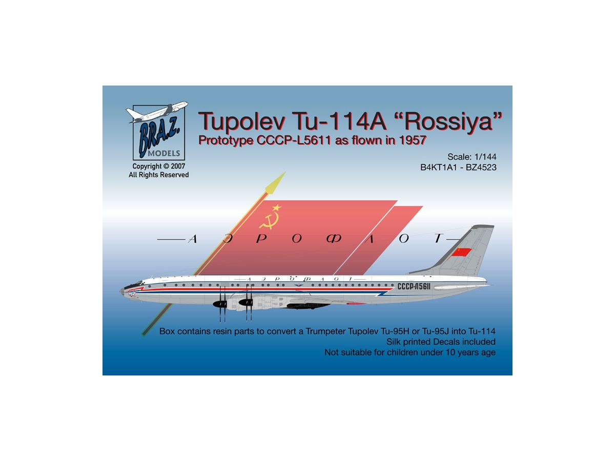 1/144 Tu-114コンバージョンセット (胴体、テール、主翼、ノーズギア、プロトタイプ機デカール)(トランペッターTu-95用)