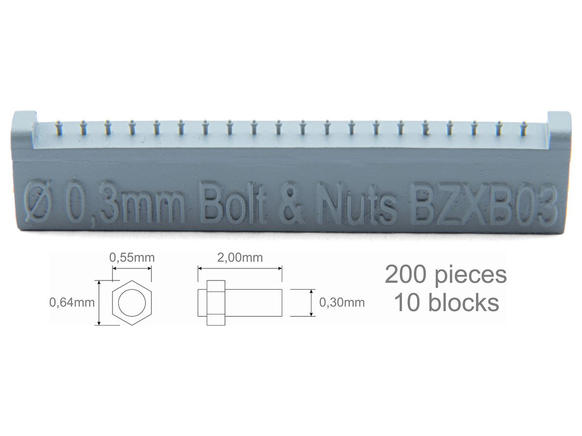 ボルト 0.30mm & ナット 0.55 x 0.64mm (200個入)