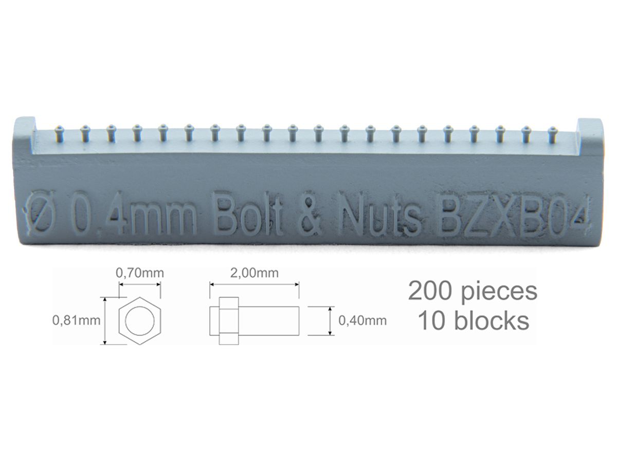 ボルト 0.40mm & ナット 0.70 x 0.81mm (200個入)