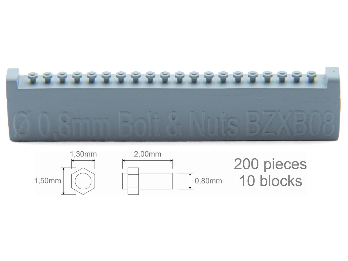 ボルト 0.80mm & ナット 1.30 x 1.50mm (200個入)
