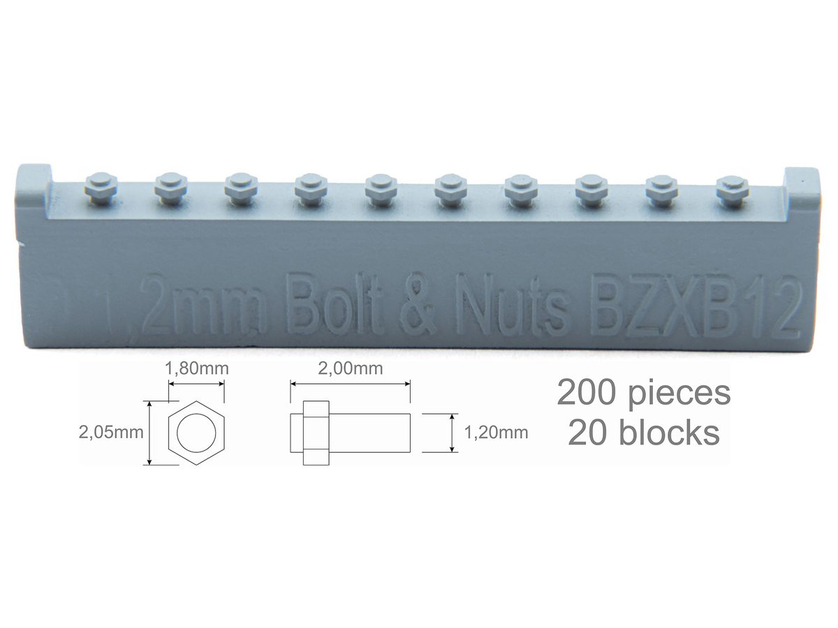 ボルト 1.20mm & ナット 1.80 x 2.05mm (200個入)