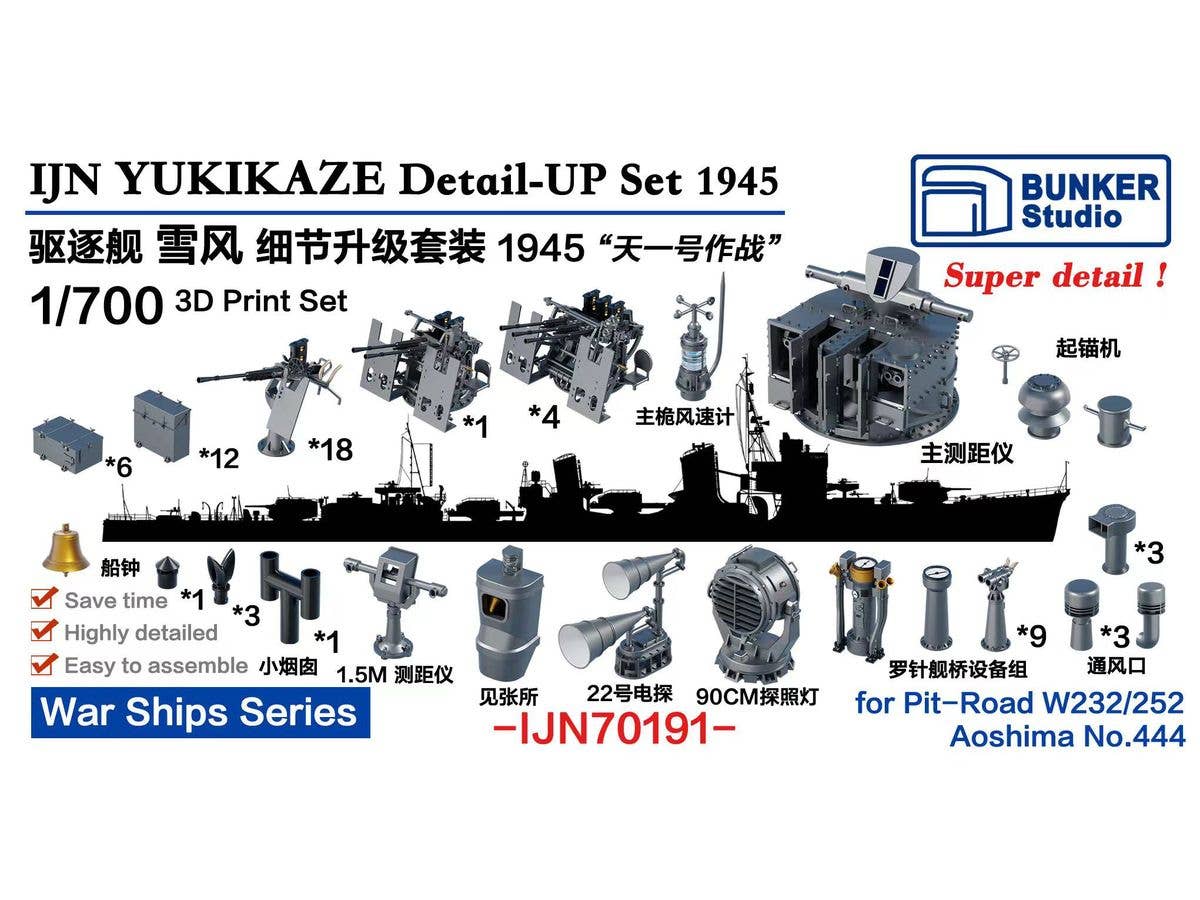 1/700 日本海軍 雪風 1945天一号作戦 ディテールアップセット (ピットロード/アオシマ用)