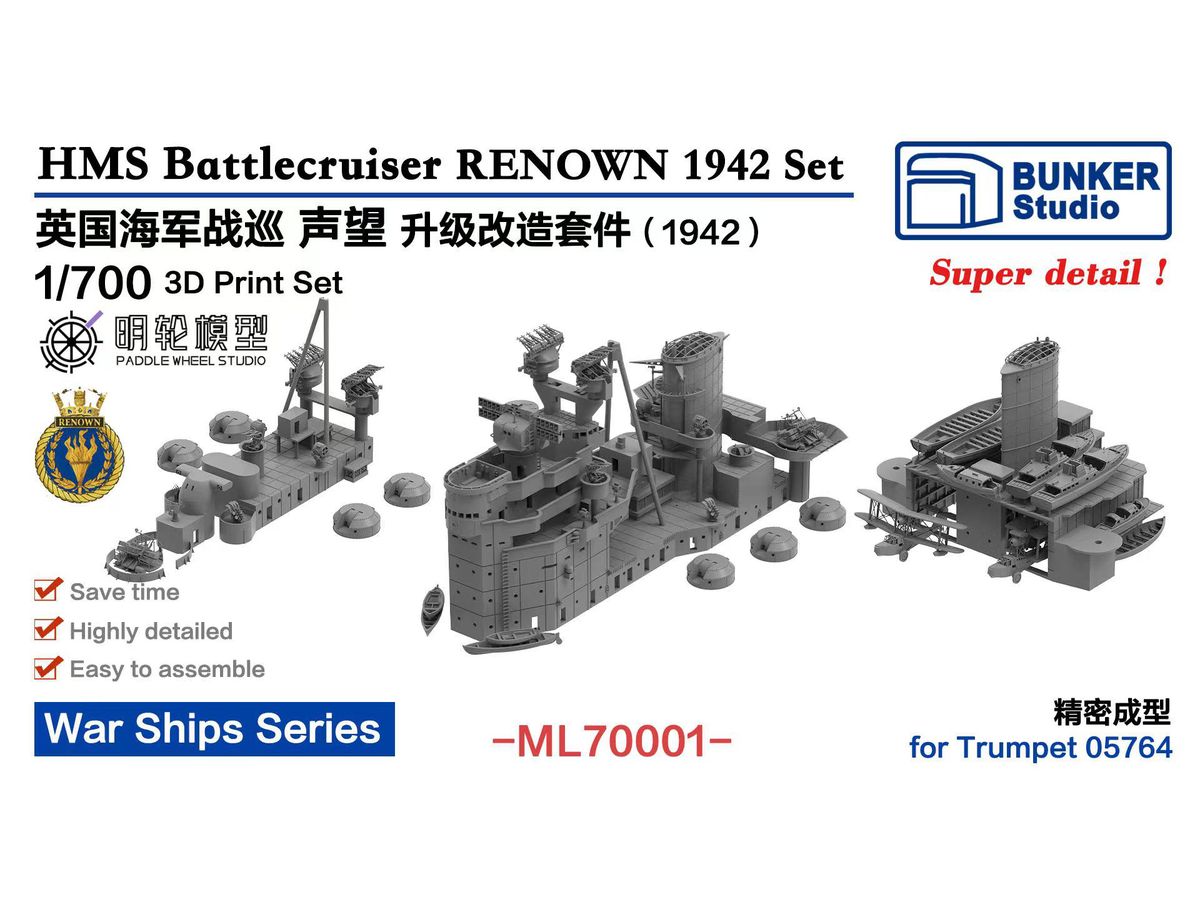 1/700 イギリス海軍 巡洋戦艦 レナウン1942 アップグレードセット (トランペッター 05764用)