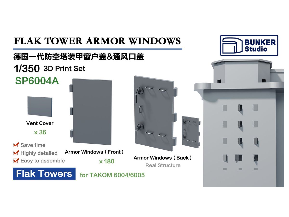 1/350 ドイツ軍 高射砲塔用装甲窓 & 換気口カバーセット (タコムTKO6004 & 6005用)