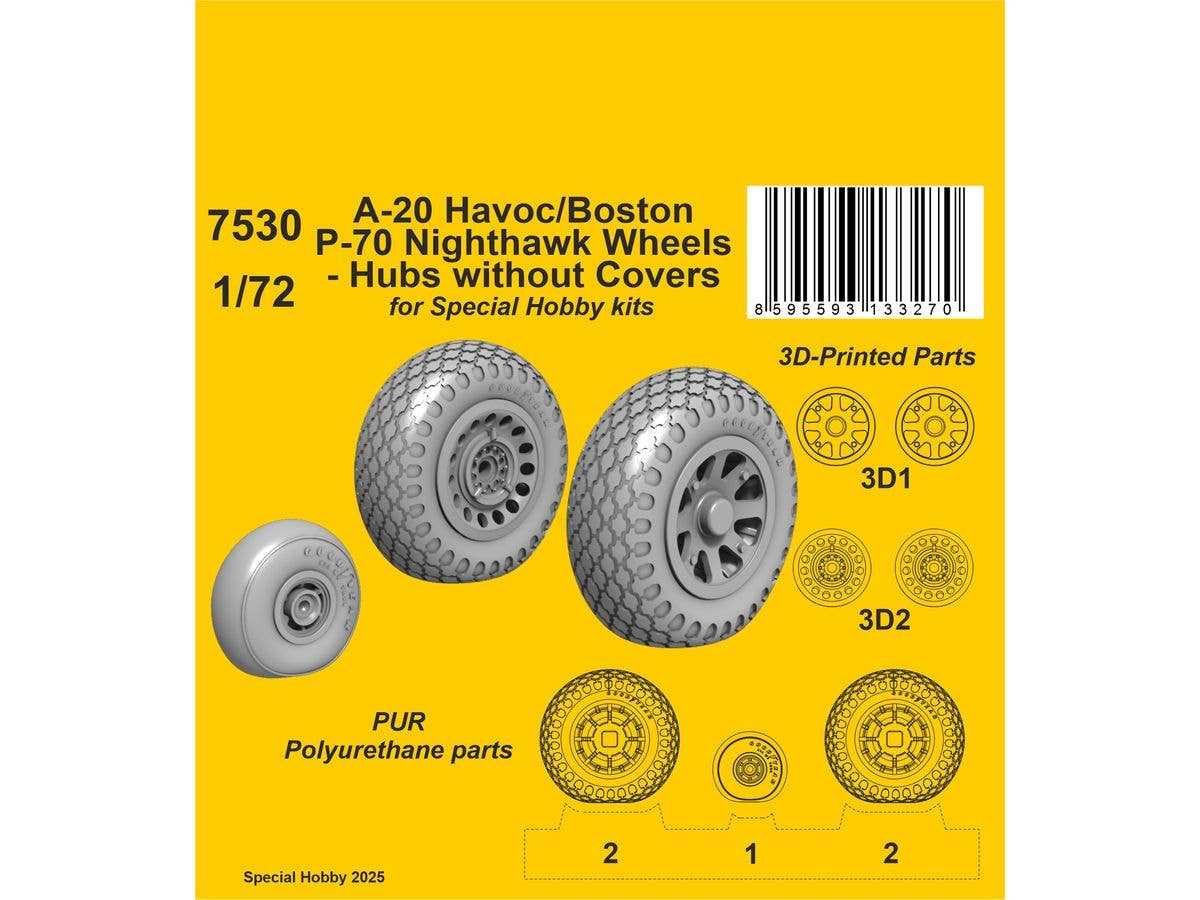 1/72 A-20 ハボック/ボストン/P-70 自重変形ホイール (ハブカバー無し) (スペシャルホビー用)