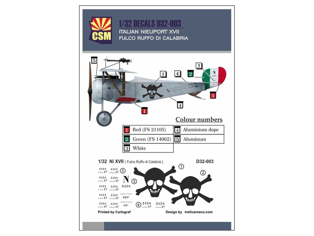 1/32 ニューポール 17用デカール フルコ・ ルッフォ・ディ・カラブリア乗機マーク