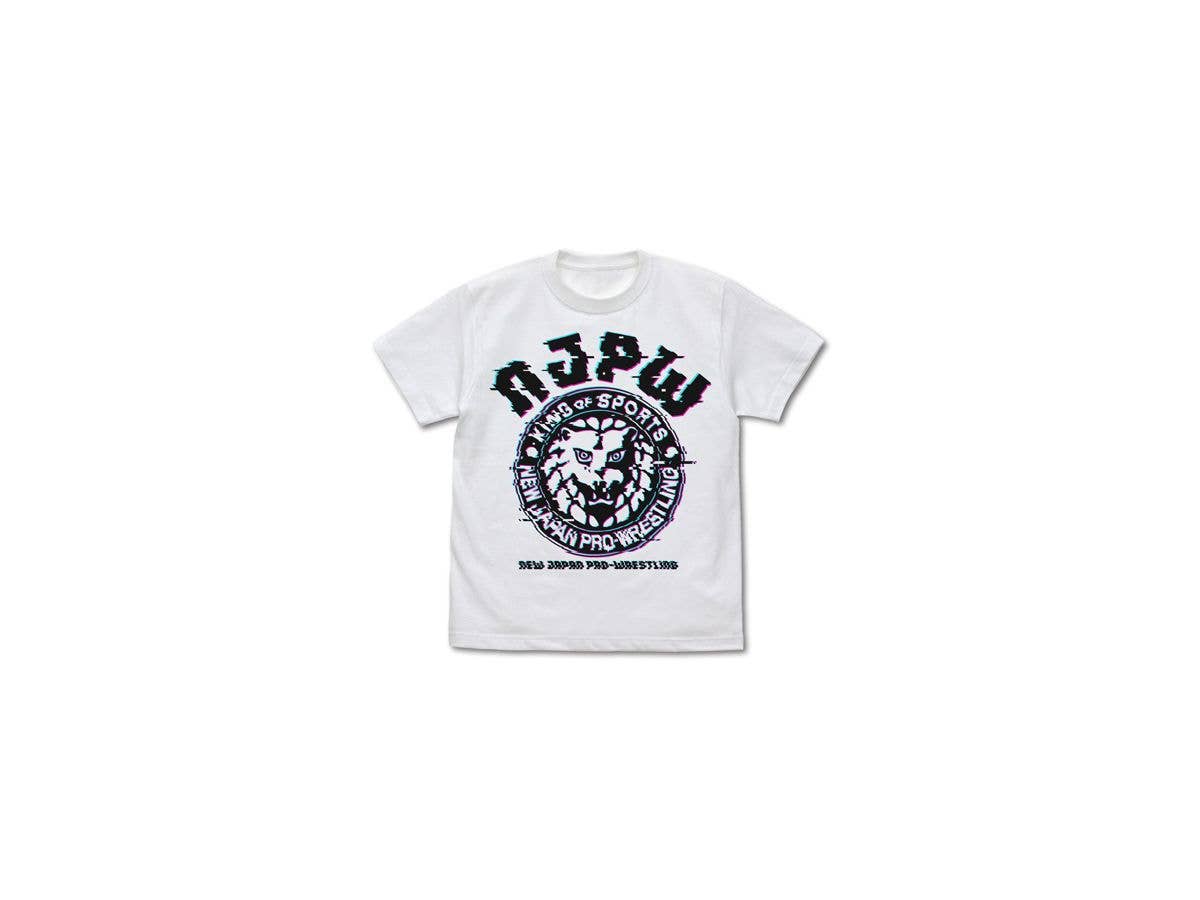 新日本プロレスリング: ライオンマーク Tシャツ グリッチVer./WHITE-M