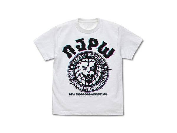 新日本プロレスリング: ライオンマーク Tシャツ グリッチVer./WHITE-L