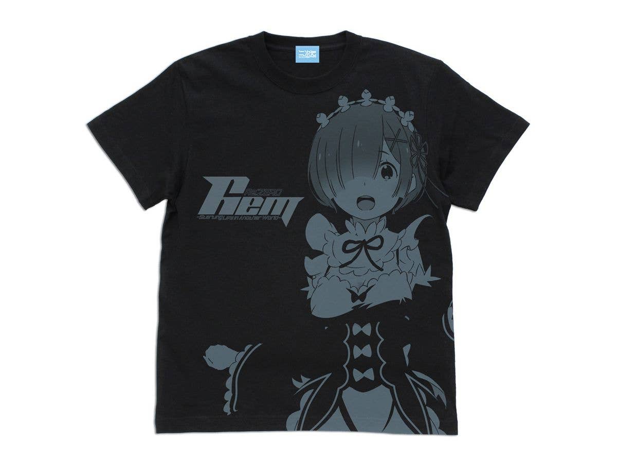 Re:ゼロから始める異世界生活: レム オールプリントTシャツ / BLACK-XL