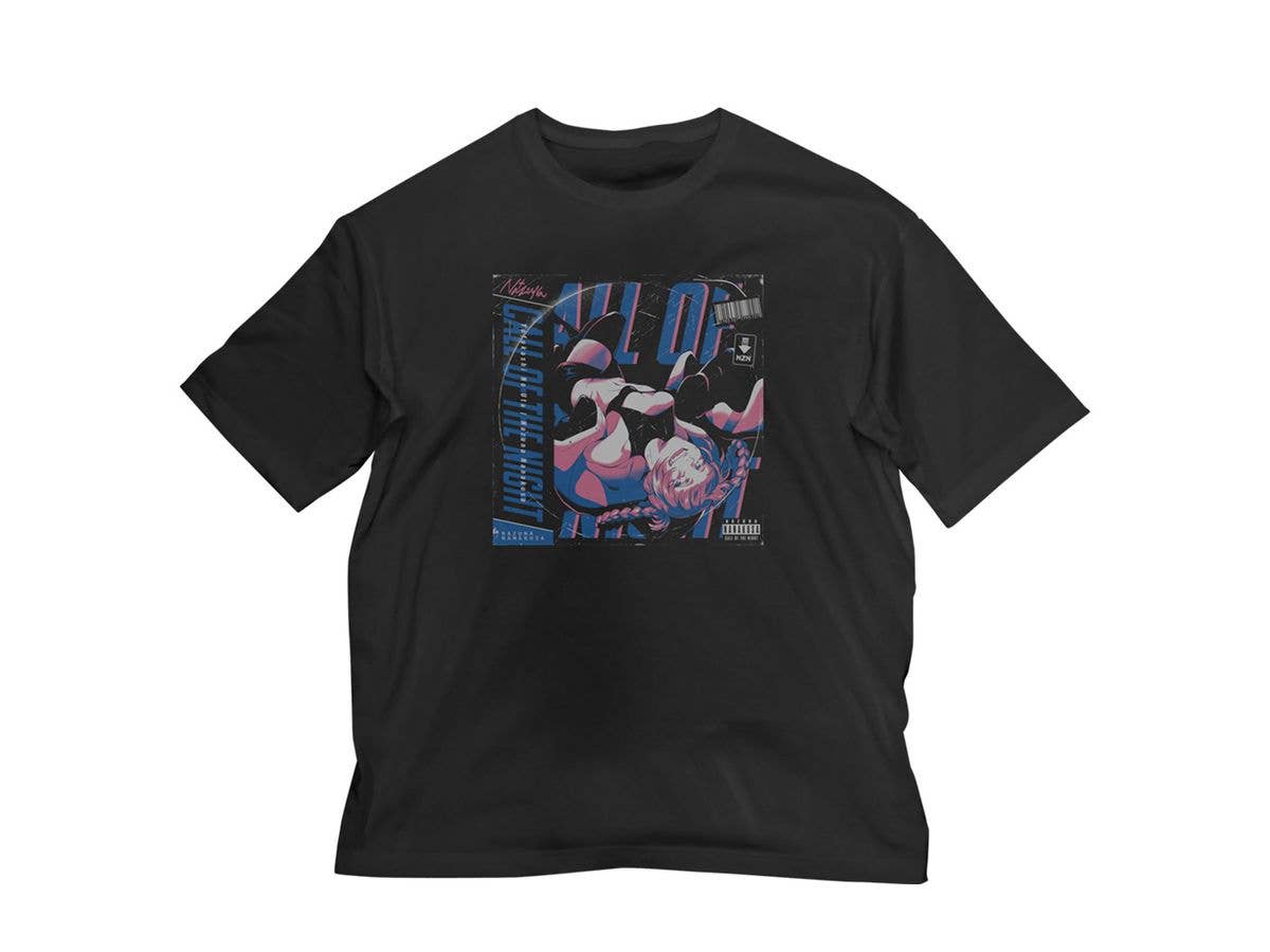 よふかしのうた: ナズナ レコードジャケット ビッグシルエットTシャツ/BLACK-XL