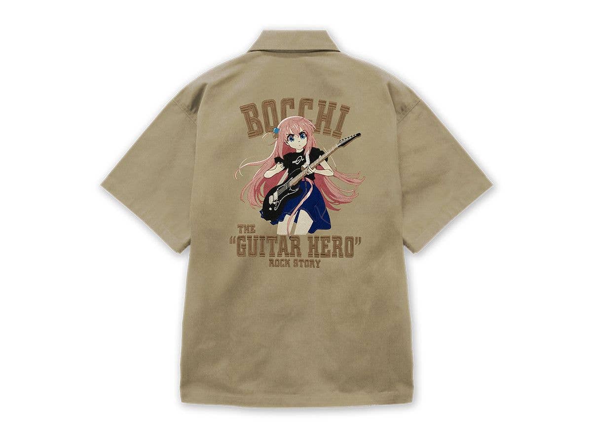 アニメ ぼっち・ざ・ろっく!: 後藤ひとり 刺繍ワークシャツ Playing the guitar Ver. 2025MODEL / SAND KHAKI-XL