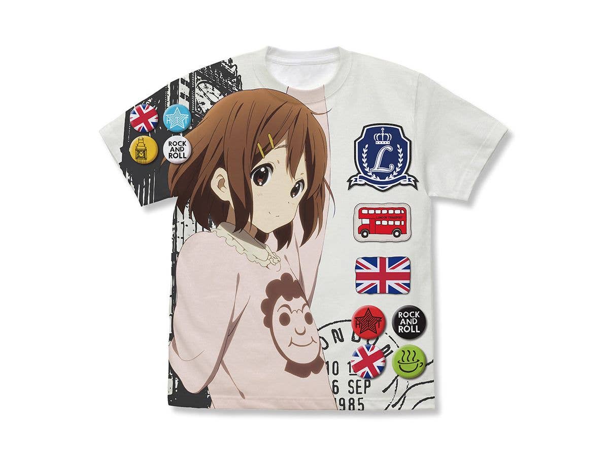けいおん!: 平沢唯 フルグラフィックTシャツ the UK Ver. / WHITE-L