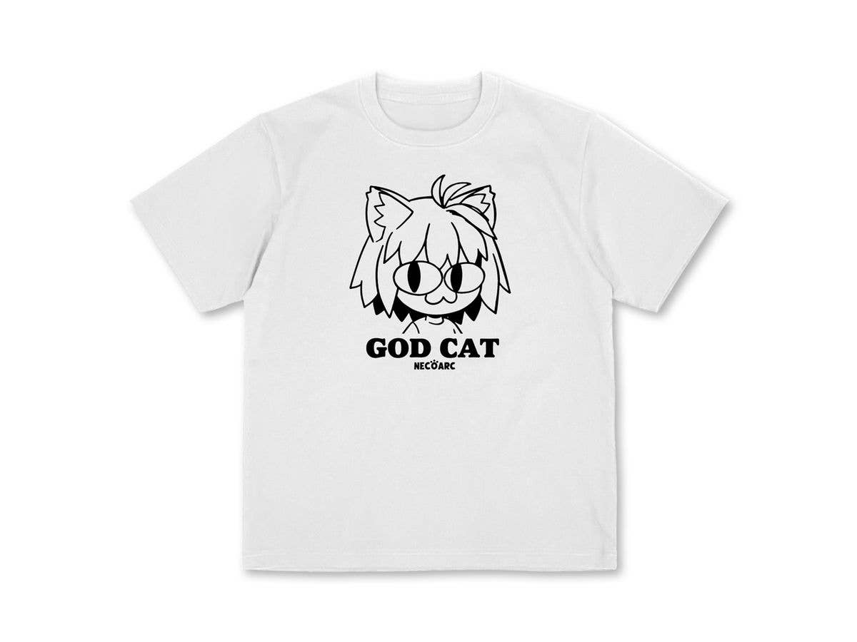 月姫 -A piece of blue glass moon-: GOD CAT ネコアルク プレーティングTシャツ / WHITE-S