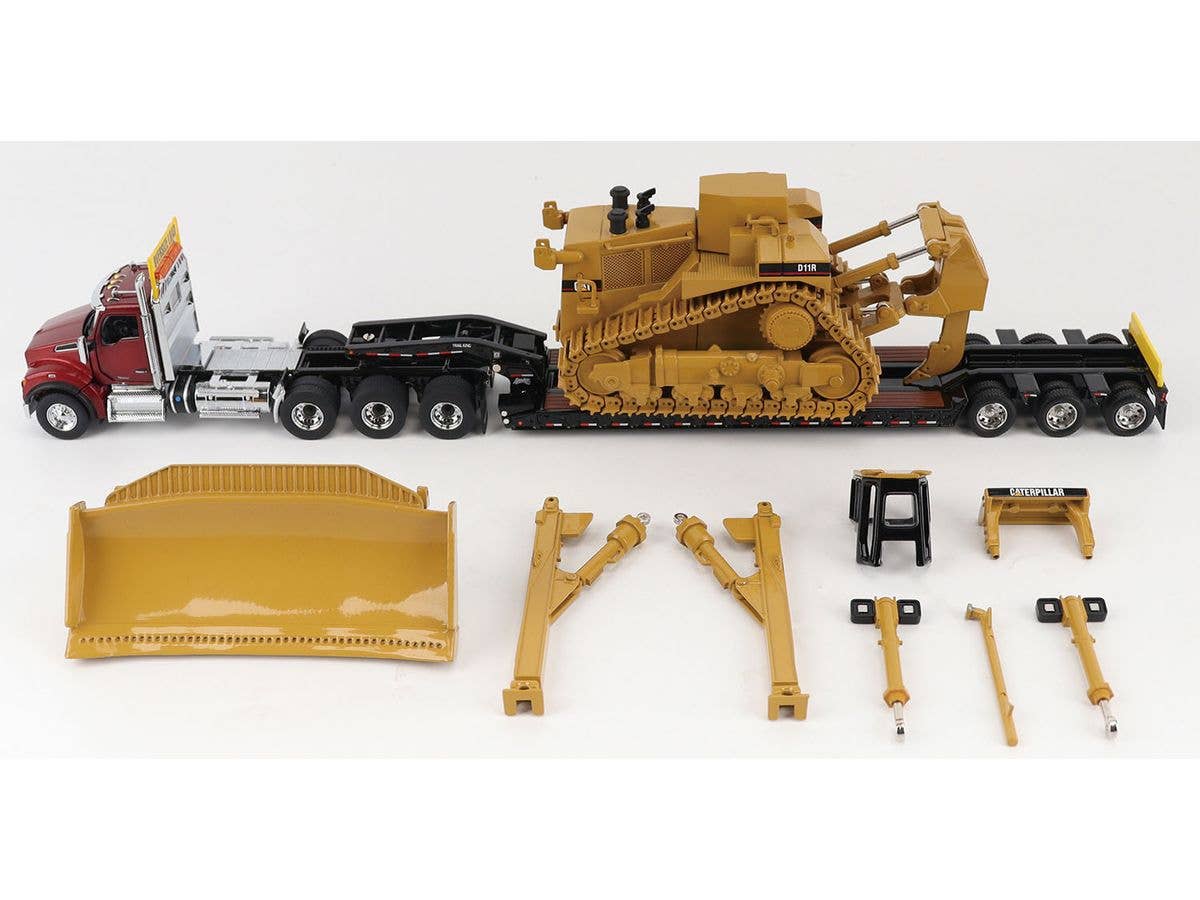 1/50 ケンワース 880 デイキャブ タンデム & トライアルキングTK120 ローボーイトレーラー & キャタピラー CAT 11R ブルドーザー セット ダイキャストモデル完成品