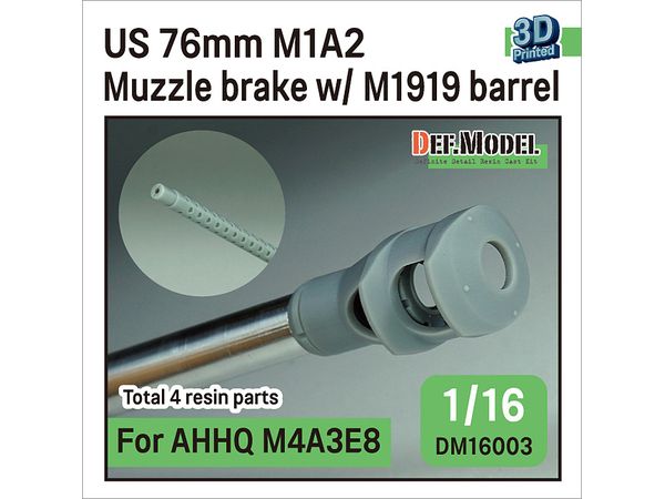 1/16 WWII アメリカ M4A3E8シャーマン戦車用 76mm M1A2砲マズルブレーキ/M1919機銃身2本付(タコム/AHHQ用)