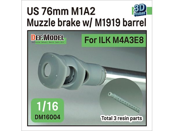 1/16 WWII アメリカ M4A3E8シャーマン戦車用 76mm M1A2砲マズルブレーキ/M1919機銃身2本付(アイラブキット用)
