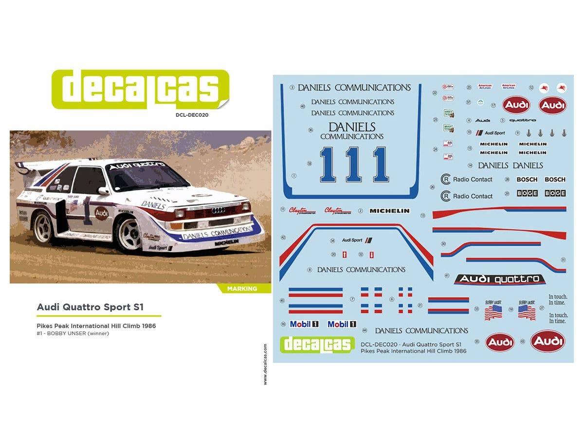 1/24 アウディ・クワトロスポーツS1 1986 パイクスピーク・ヒルクライム デカールセット