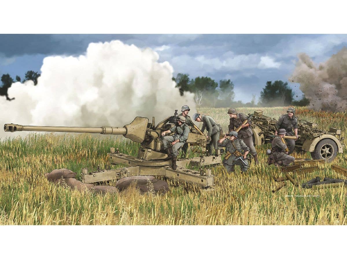 1/35 WW.II ドイツ軍88mm対戦車砲 Pak 43/3 L/71 簡易砲架付 アルミ砲身/3Dプリントマズルブレーキ/金属砲弾/砲兵フィギュア4体付属 豪華仕様