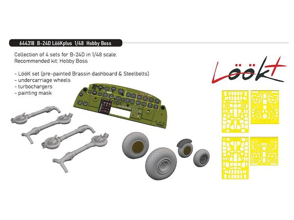 1/48 B-24D ルックプラス 計器盤w/パーツセット (ホビーボス用)