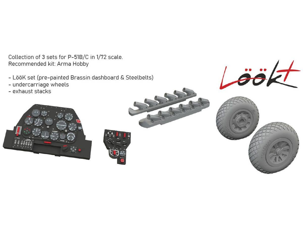1/72 P-51B/C (フェアリング無し排気管) ルックプラス 計器盤w/パーツセット (アルマホビー用)