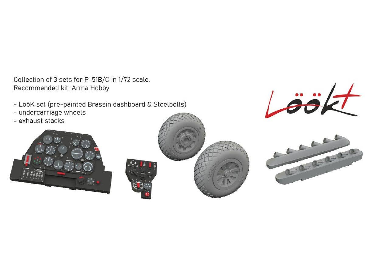 1/72 P-51B/C (フェアリング付排気管) ルックプラス 計器盤w/パーツセット (アルマホビー用)