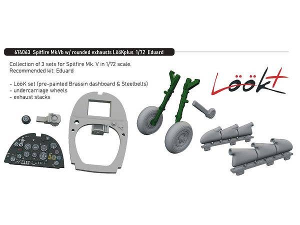 1/72 スピットファイア Mk.Vb w/丸形排気管 ルックプラス計器盤w/パーツセット (エデュアルド用)