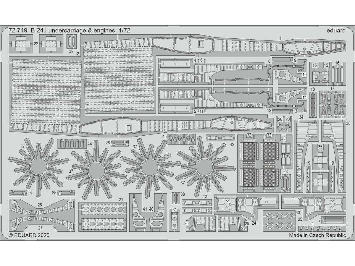 1/72 B-24J 着陸装置・エンジンエッチングパーツ (ハセガワ用)