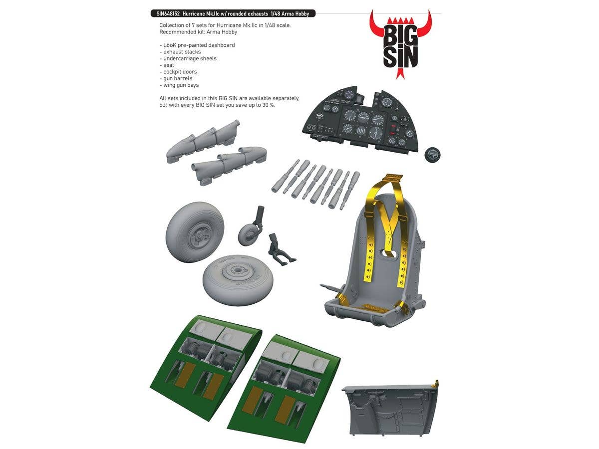 1/48 ハリケーン Mk.IIc w/丸形排気管 ビッグシンパーツセット (アルマホビー用)