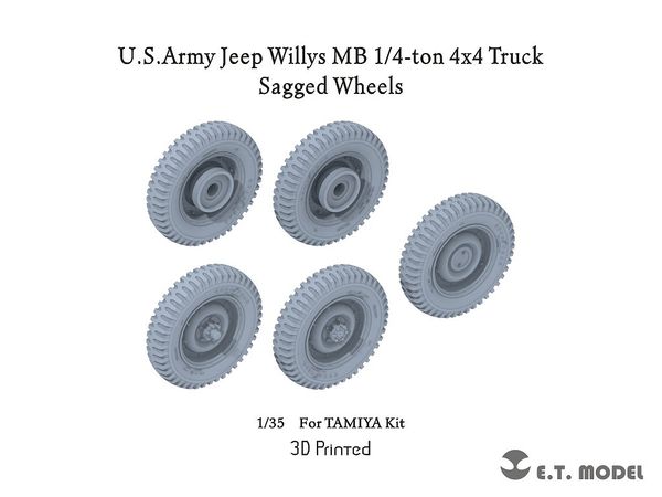 1/35 WWII アメリカ ジープ・ウィリスMB 1/4トン4x4トラック用自重変形タイヤ (タミヤ用)