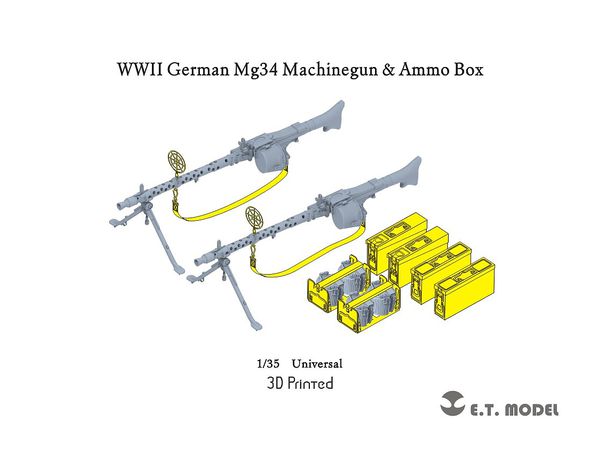 1/35 WW.II ドイツ MG34機関銃&弾薬箱セット (3Dプリンター)