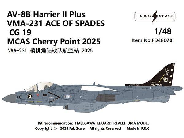 1/48 AV-8B ハリアーII プラス VMA-231 エース・オブ・スペード  CG 19 チェリー・ポイント海兵隊航空基地 2025年