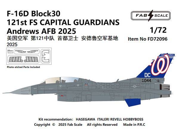 1/72 F-16D ブロック30第121戦闘飛行隊キャピタルガーディアンズ アンドリュース空軍基地 2025年 (エッチングパーツ付)