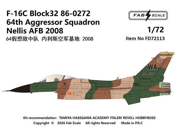 1/72 F-16C ブロック32 86-0272第64アグレッサー飛行隊 ネリス空軍基地 2008年